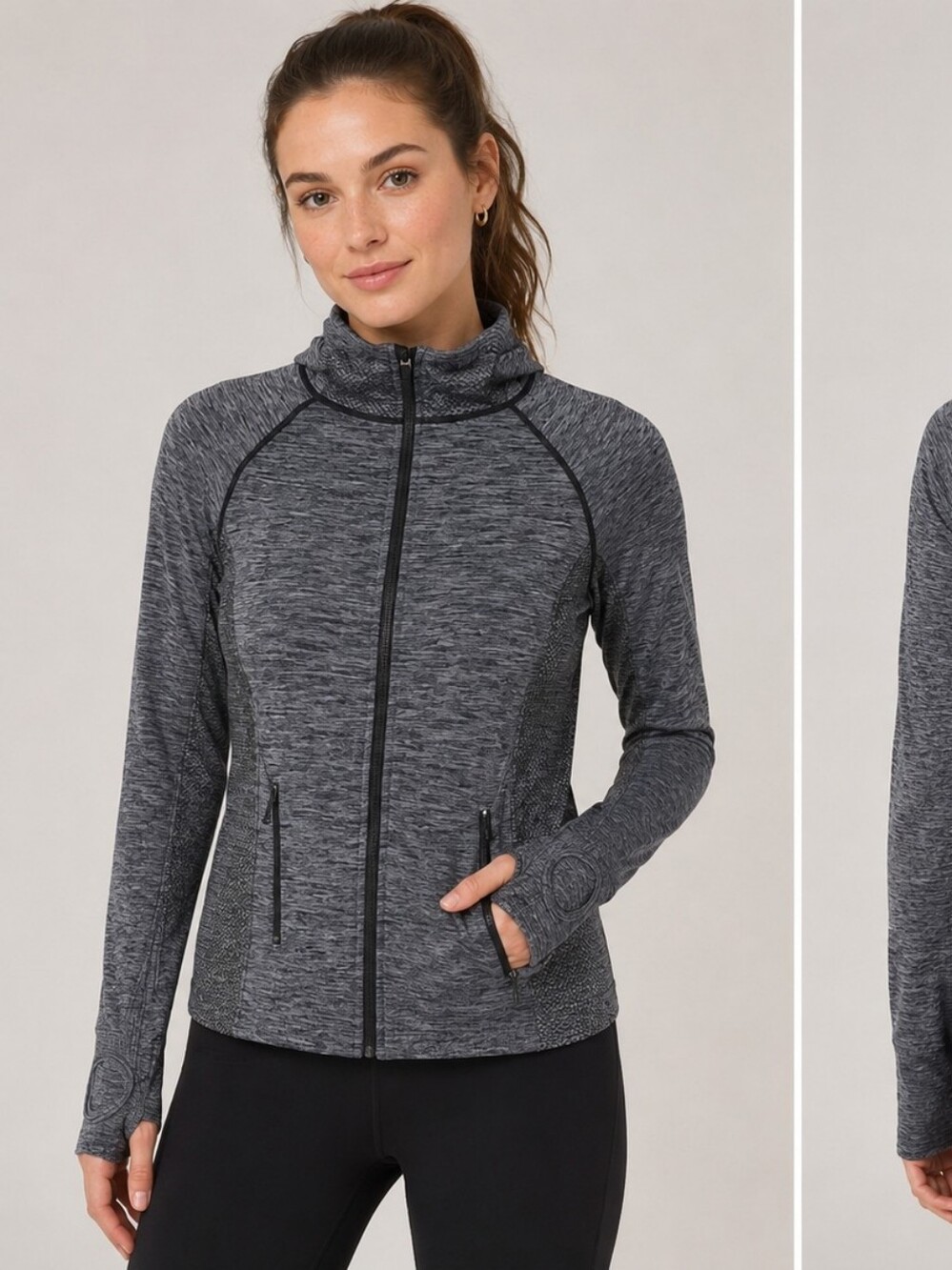 M Rena NWT Black And Gray Leisure Sports Jacket With Thumb Holes Size Small